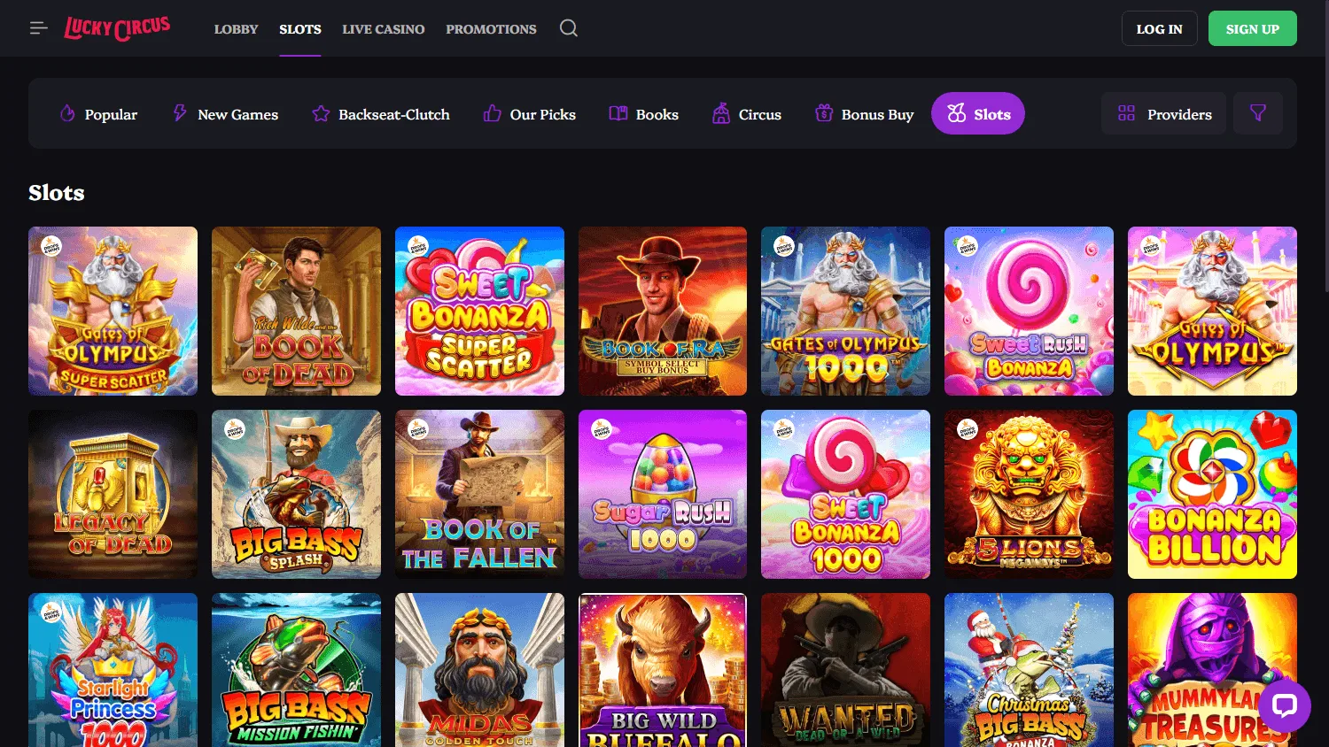 Lucky Circus Casino games view on desktop