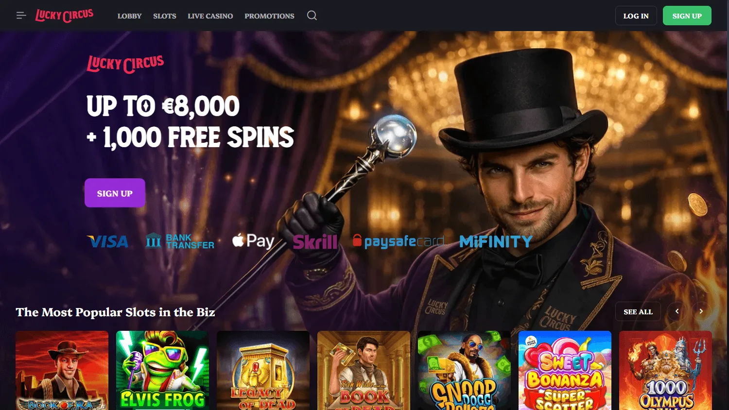 Lucky Circus Casino home view on desktop
